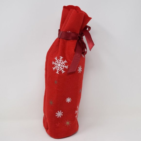 Lindt Holiday Felt Gift Bag Empty Christmas Snowflakes Stars Ribbon Red Wrap - Picture 4 of 14